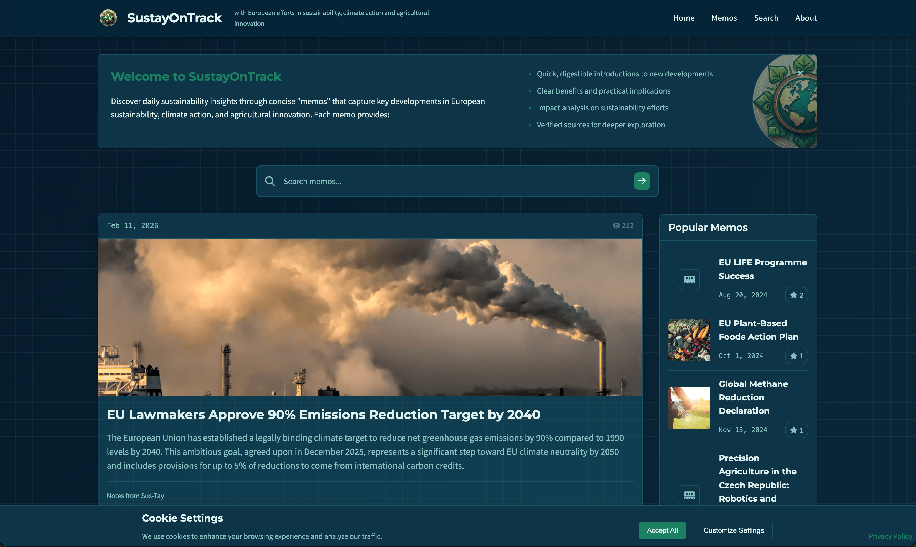 Náhled webu SustayOnTrack – blog o udržitelnosti